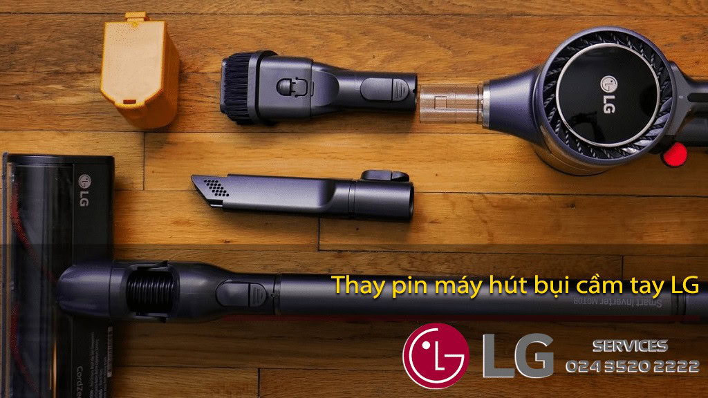 Battery replacement for LG handheld vacuum cleaner listed on Bảo Hành LG website.