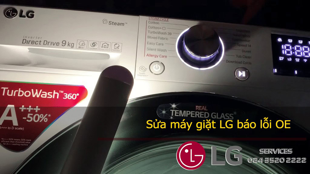 LG washing machine OE error repair service in Vietnam, expert troubleshooting and fixing LG washer error codes for optimal washing performance. Call LG service at 0243 520 2222.