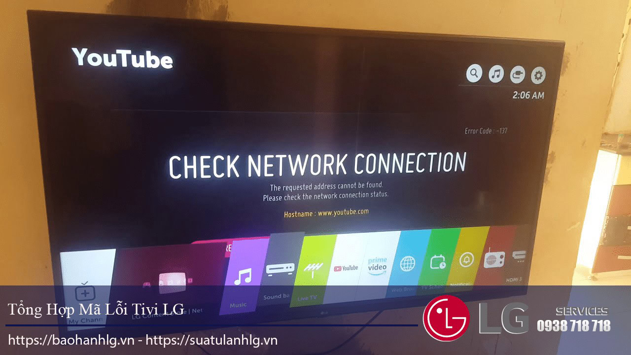 No network connection error displayed on LG TV screen.